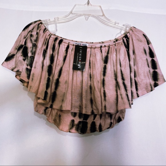 NWT FASHION NOVA TIE-DYE OFF-THE SHOULDER CROP - Picture 5 of 10